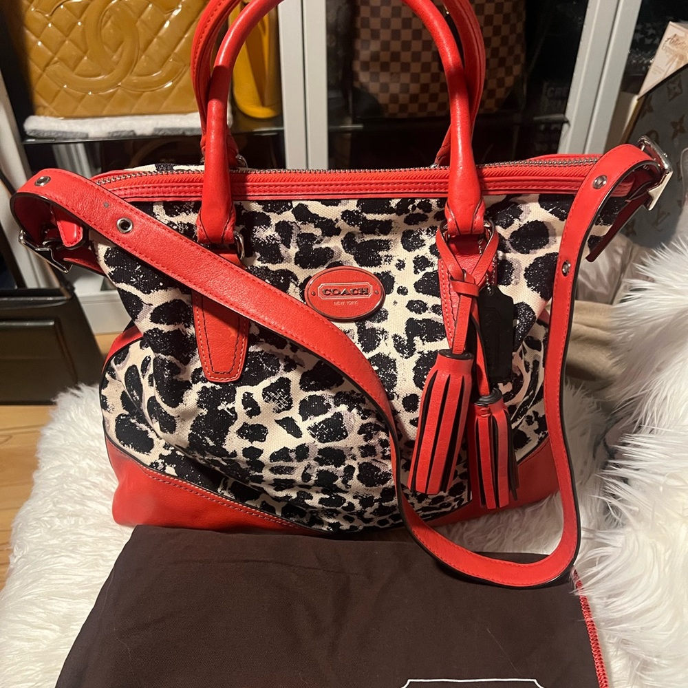 Coach Orange and Black Leopard Print Women's Bag